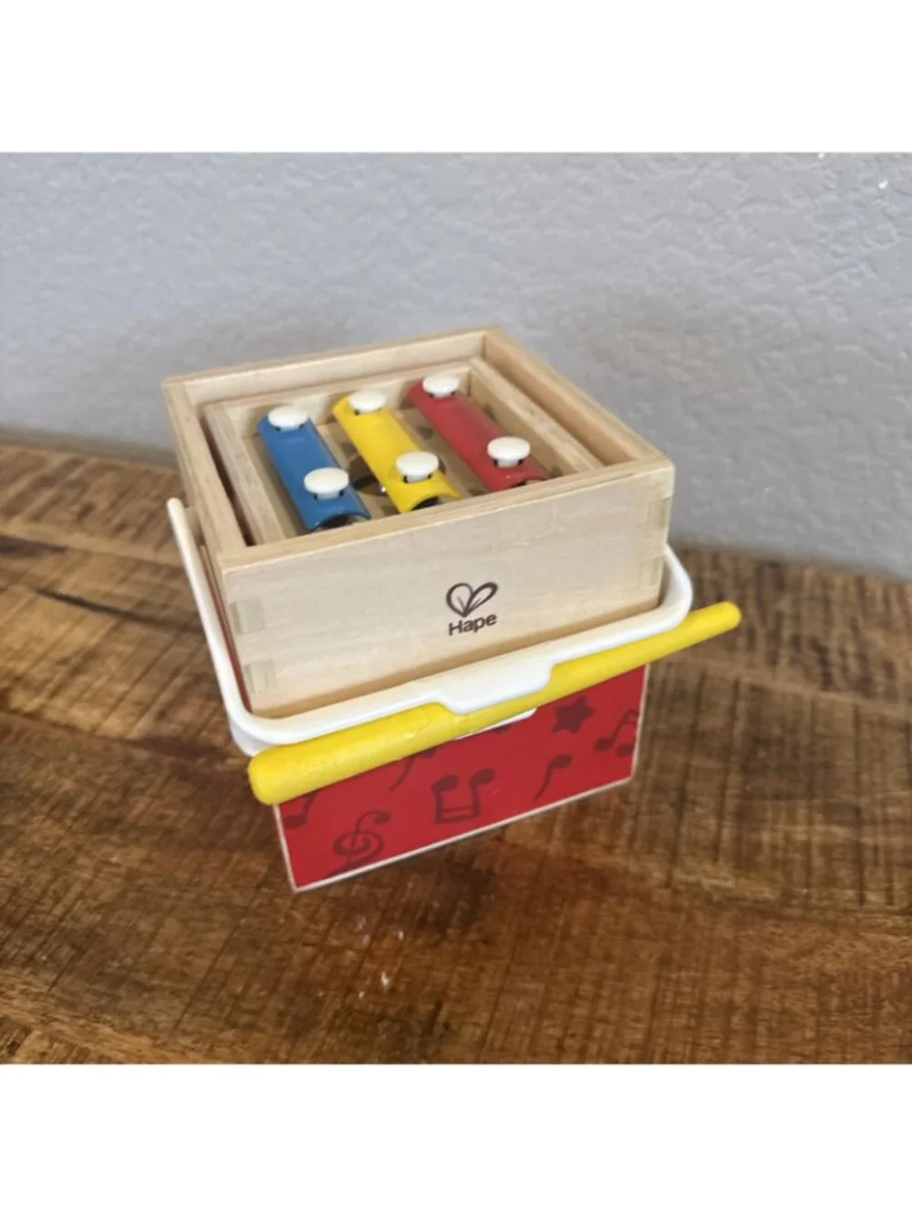 Hape Wooden Musical Stacking Cubes Kids Toddler Instrument Set 5-Piece Lot